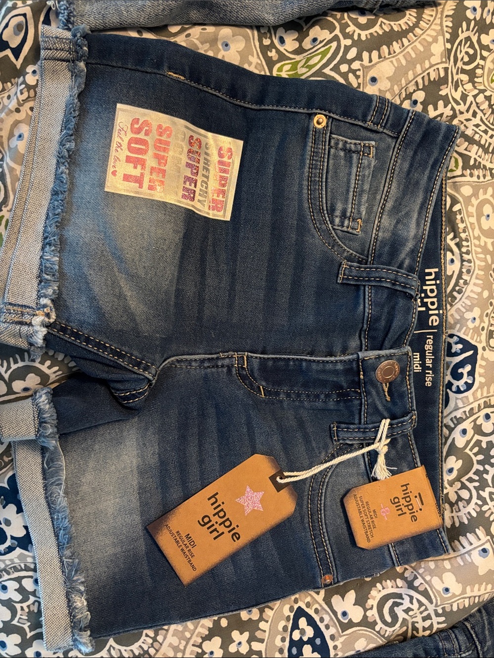 Girls Regular Rise Midi Denim Shorts - Blue